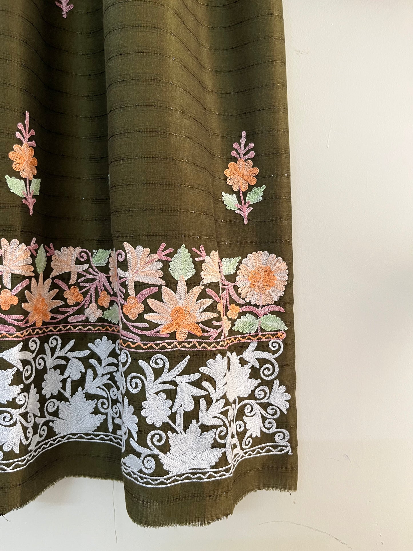 Henna Green Muslin Cotton Striped Pattern Unstitched Co-ord Set