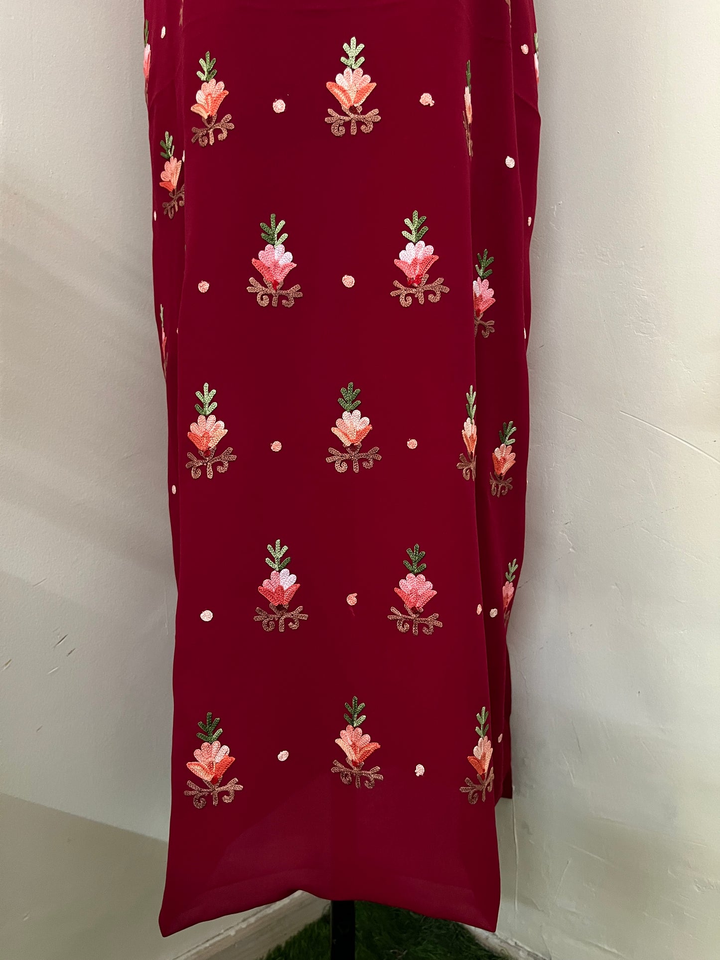 Maroon Georgette Kashmiri Kurta Material