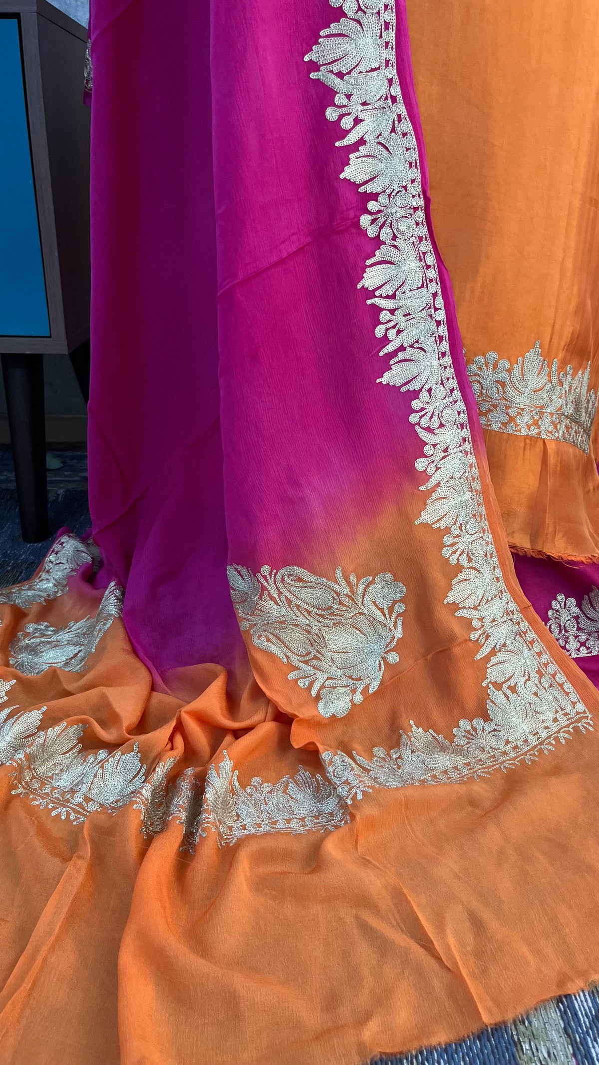 Orange Sanam Silk Kashmiri Suit