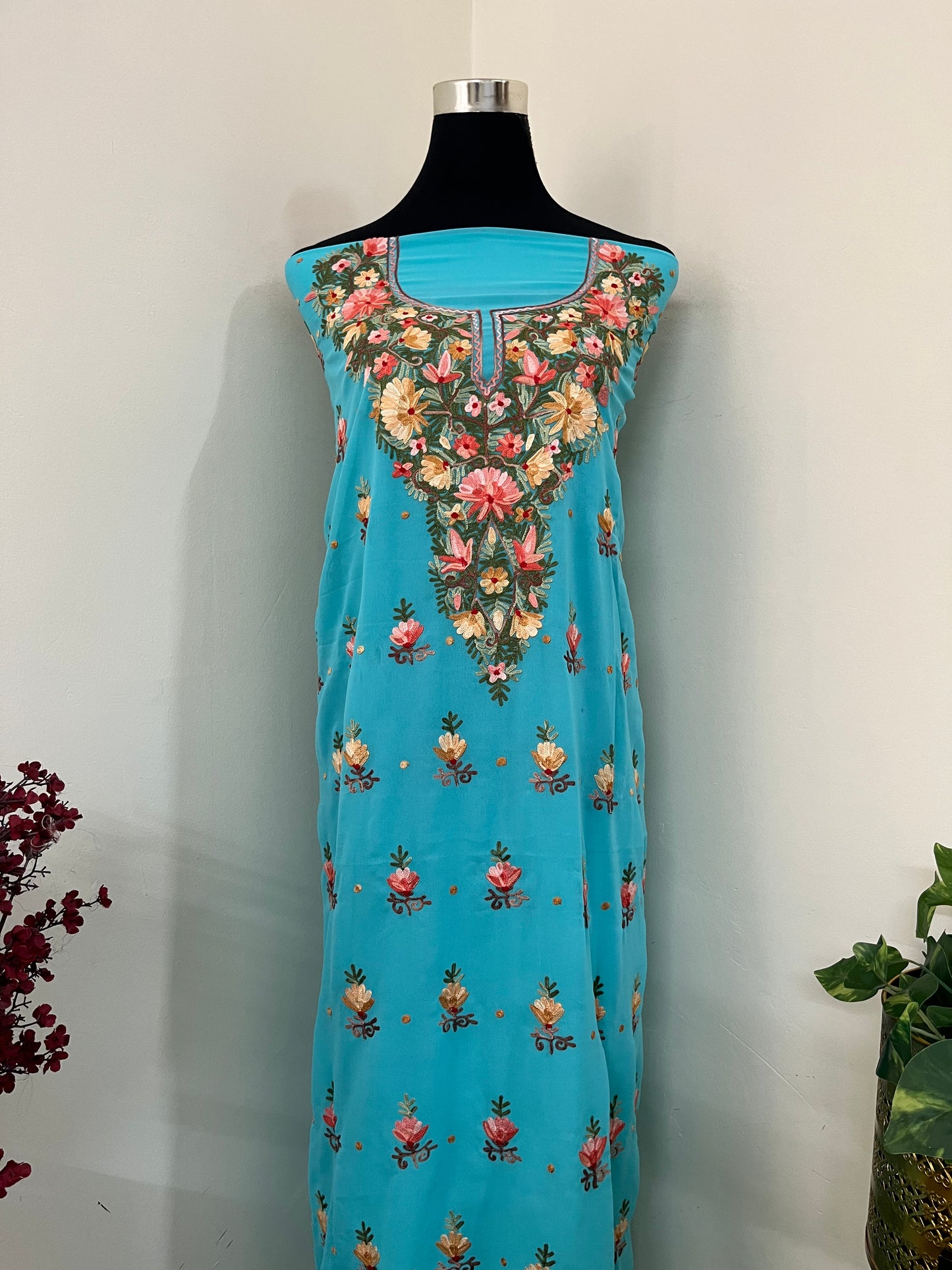 Firozi Georgette Kashmiri Kurta Material