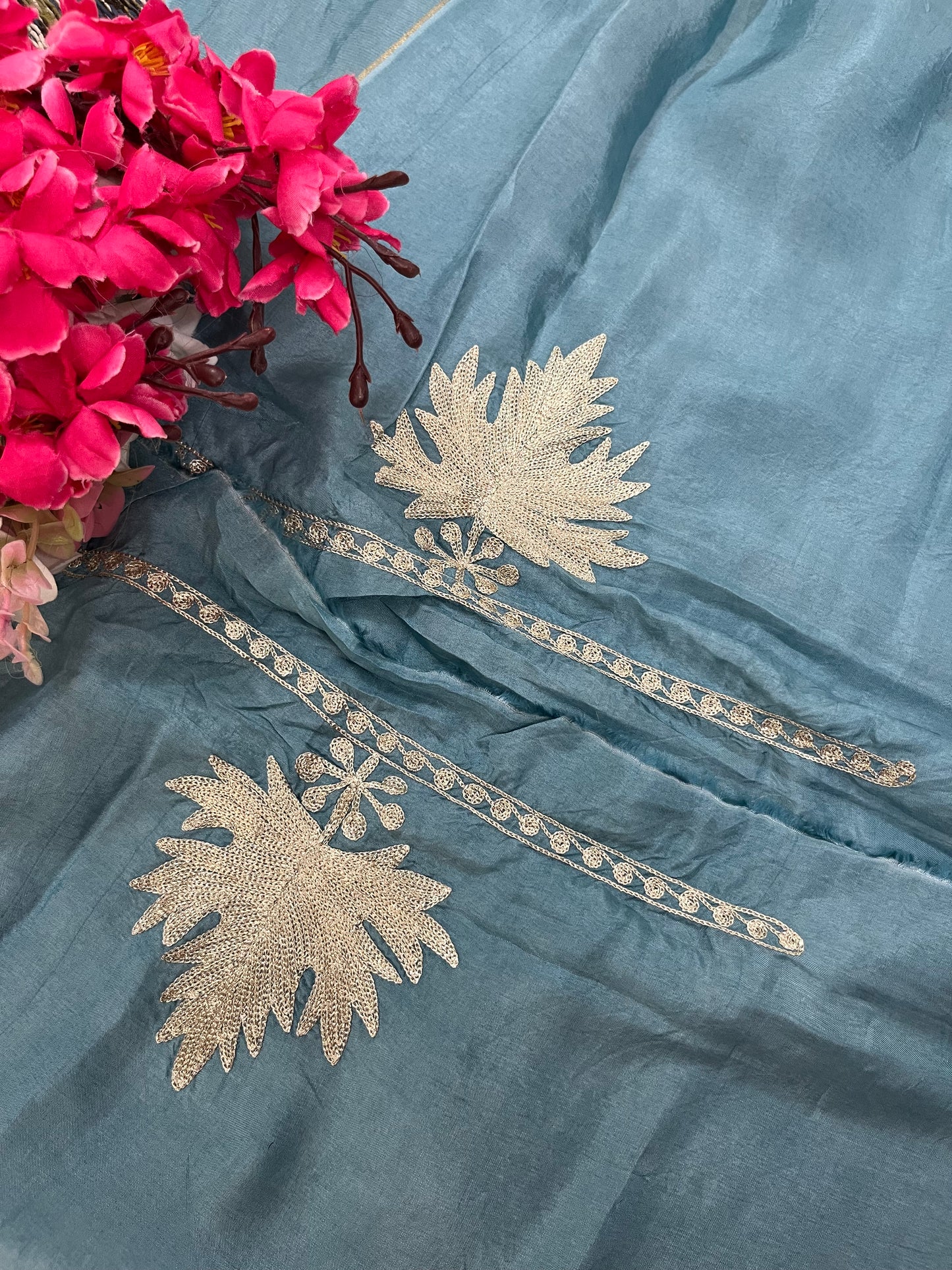 Soft Blue Tilla Kashmiri Silk Suit