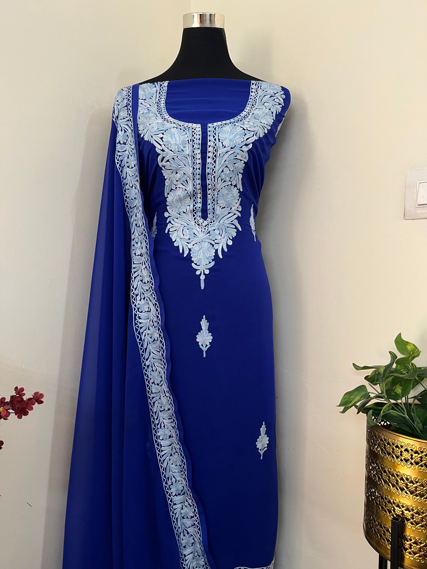 Electric Blue Georgette Kashmiri Suit
