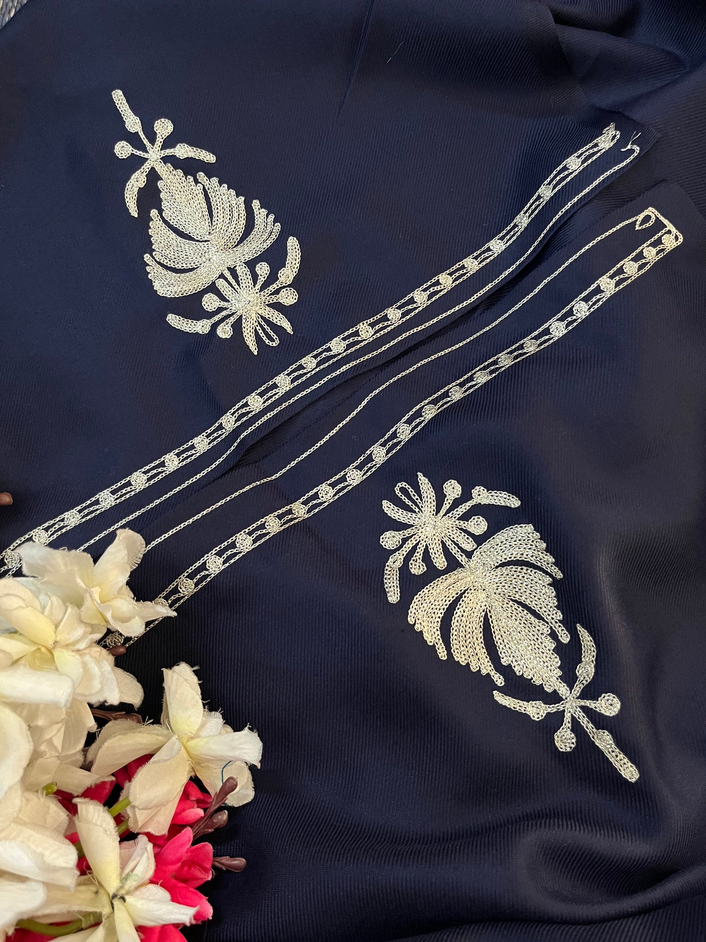 Navy Blue Tilla Embroidered 3pc Suit Stole