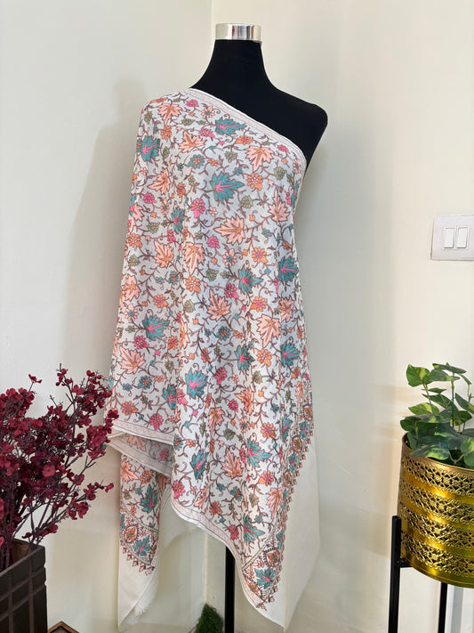 Cream Chinaar Jaal Kashmiri Semi Pashmina Stole
