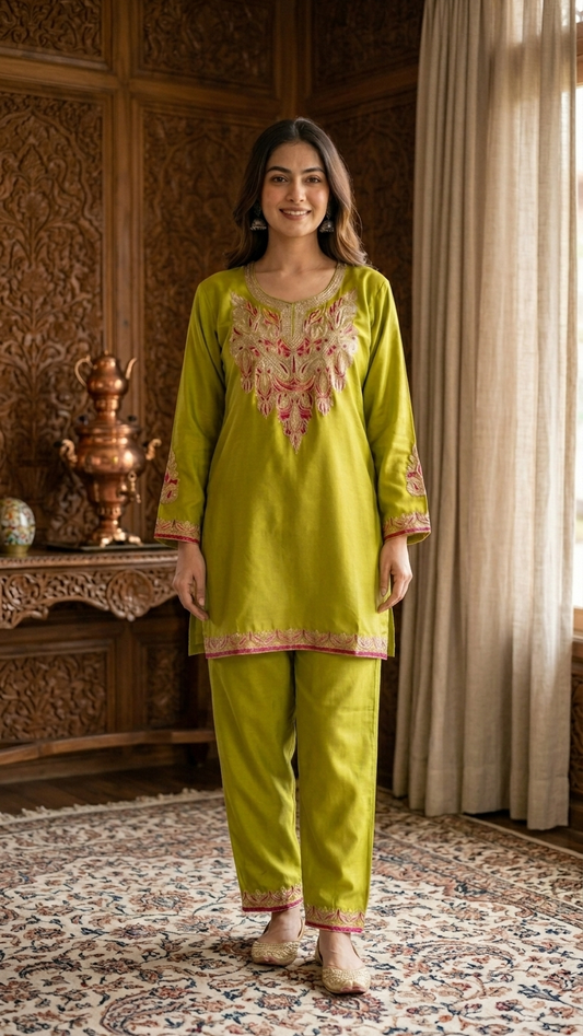 Heena Green Cotton Stitched Co-ord Set( 44)