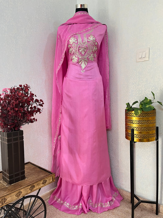Soft Pink Silk Tilla Kashmiri Suit