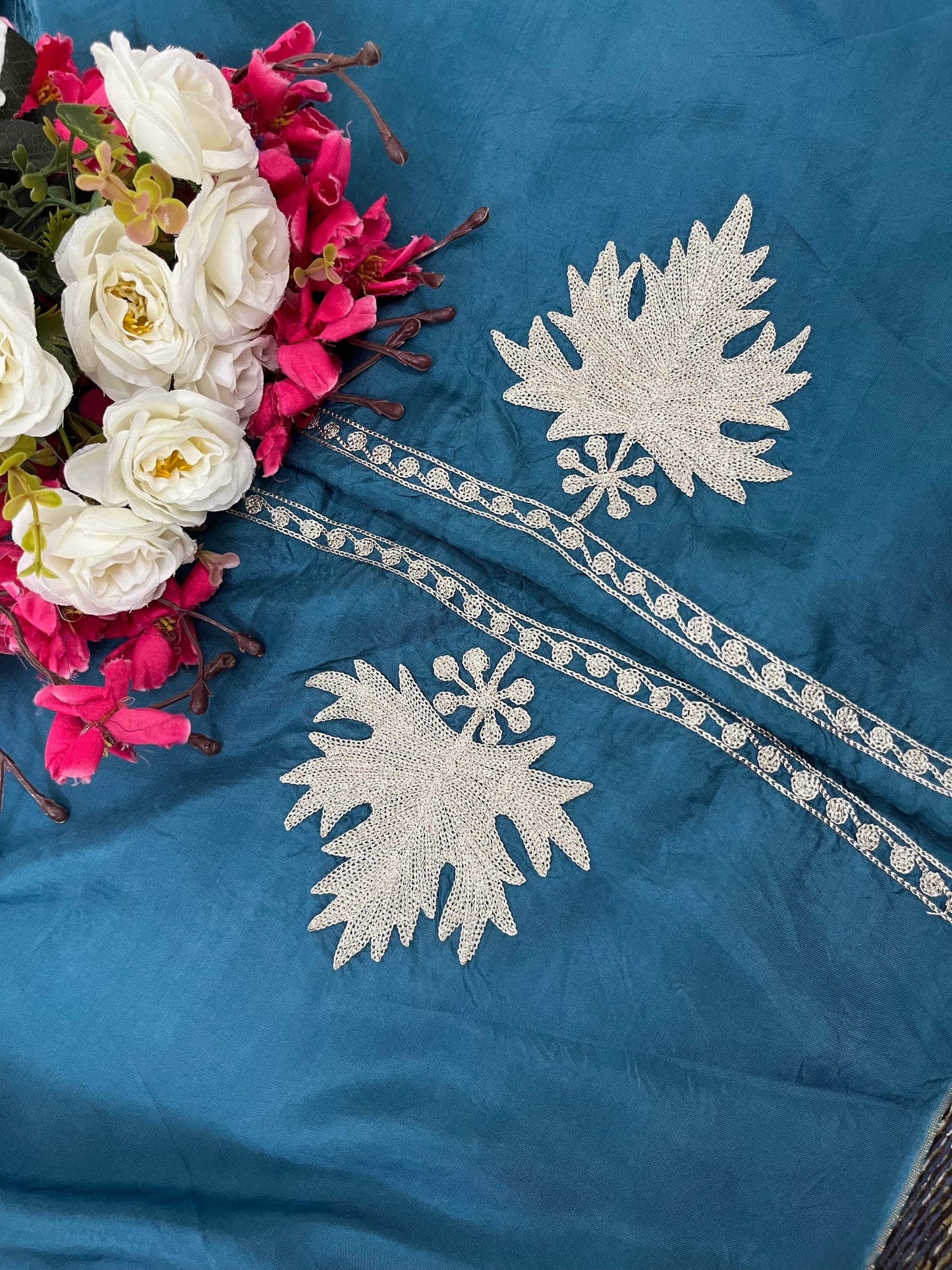 Teal Blue Sanam’ Tilla Kashmiri Silk Suit