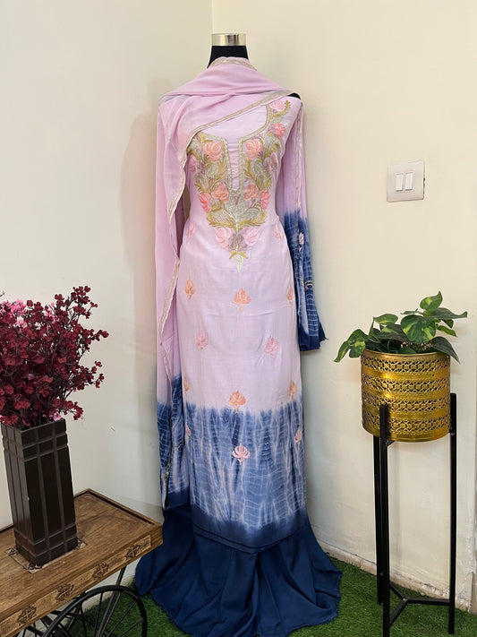 Pink Mul Cotton Shibori Work Kashmiri 3pc Suit