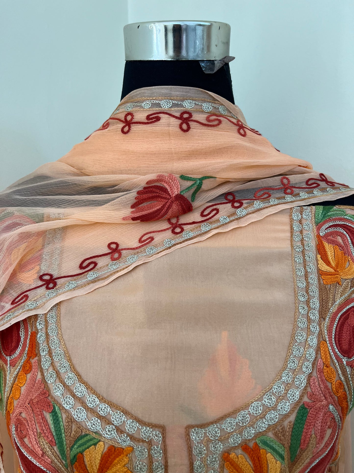 Peach Opada Silk Kashmiri Suit