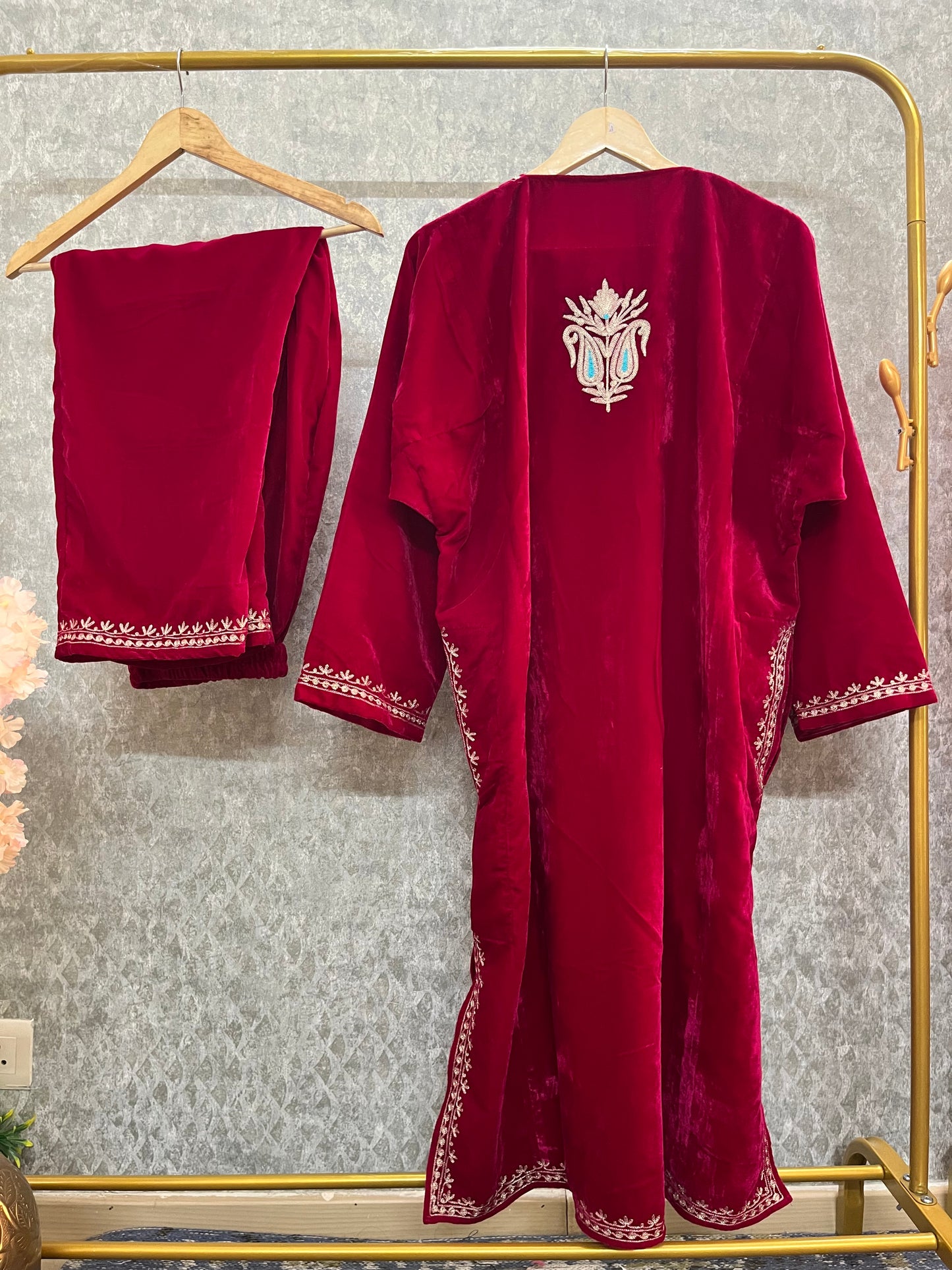 Magenta Velvet Tilla Pheran (Size 50)