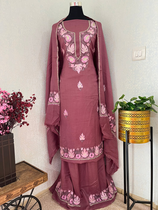 Onion Pink Fine Wool Kashmiri Suit