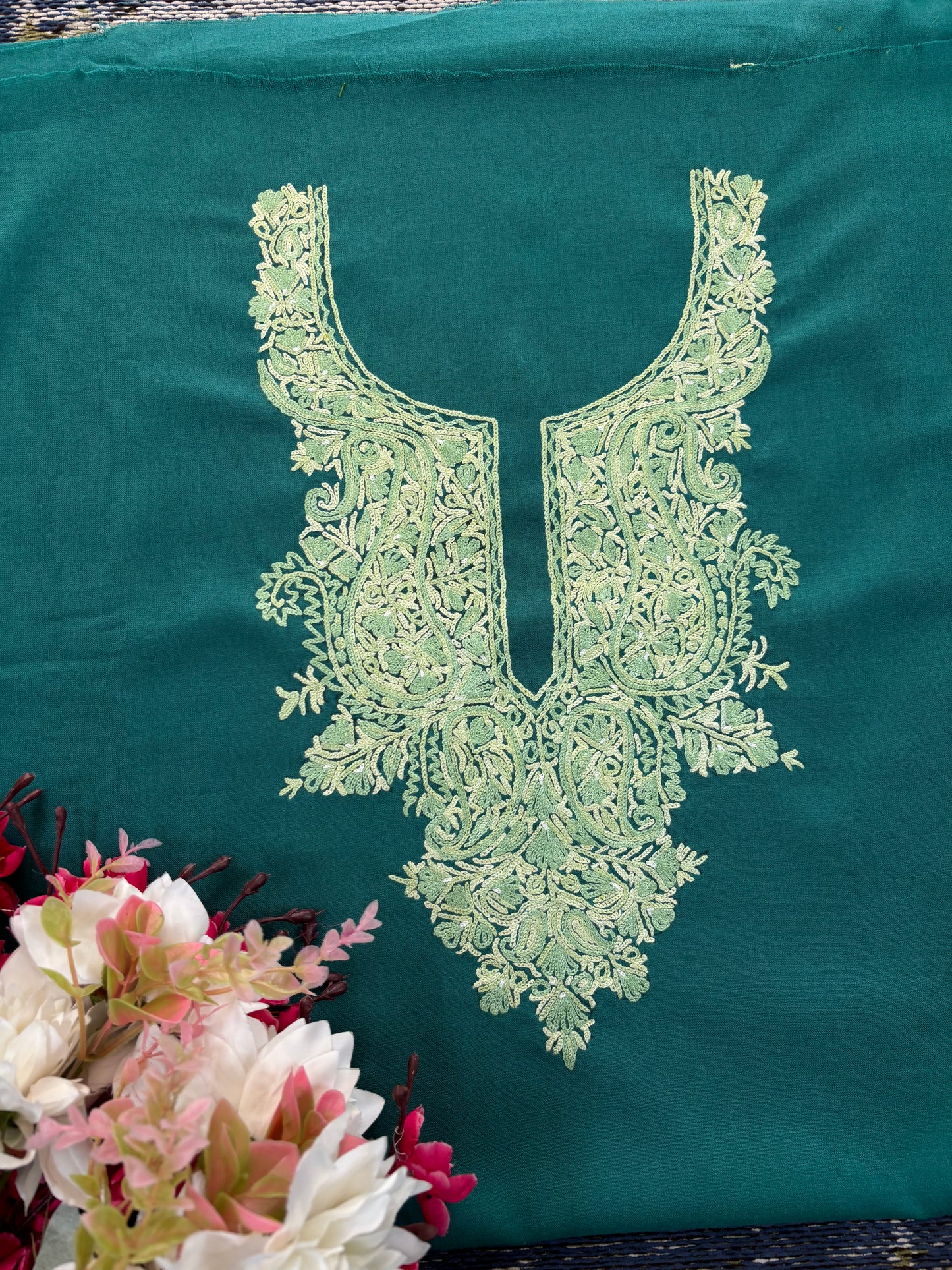 Green Cotton Cord Set (Hand Embroidered)
