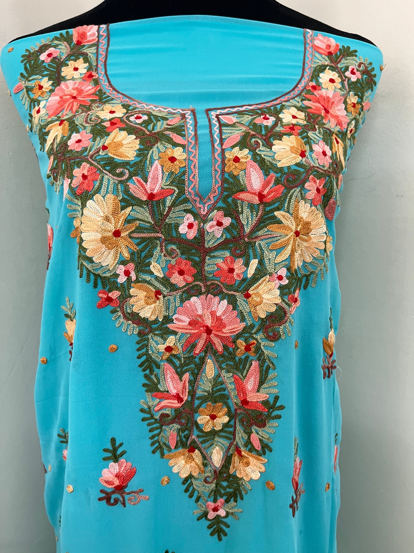 Firozi Georgette Kashmiri Kurta Material