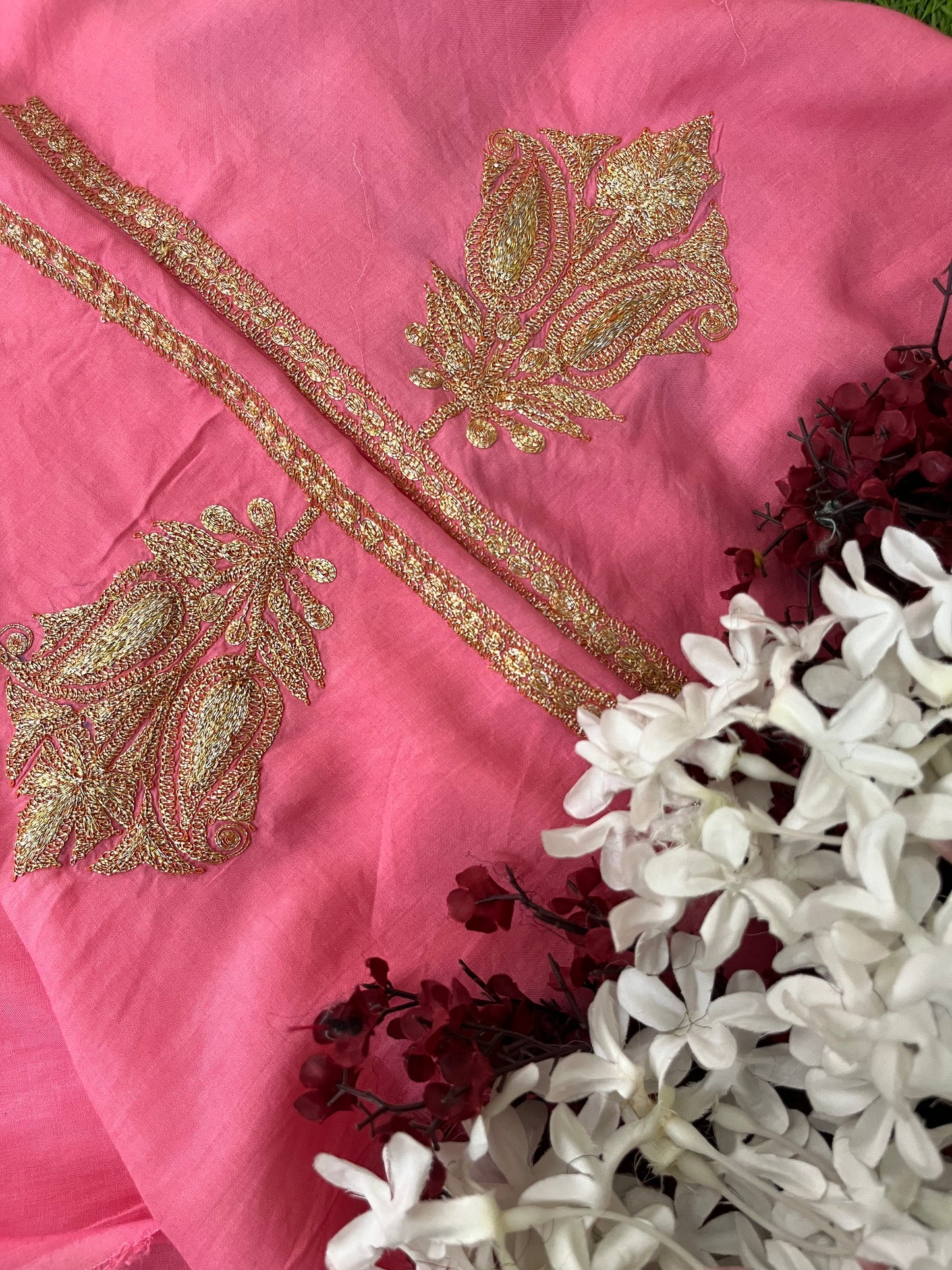Kalaa’ Soft Pink Muslin Silk Tilla Embroidered Suit material