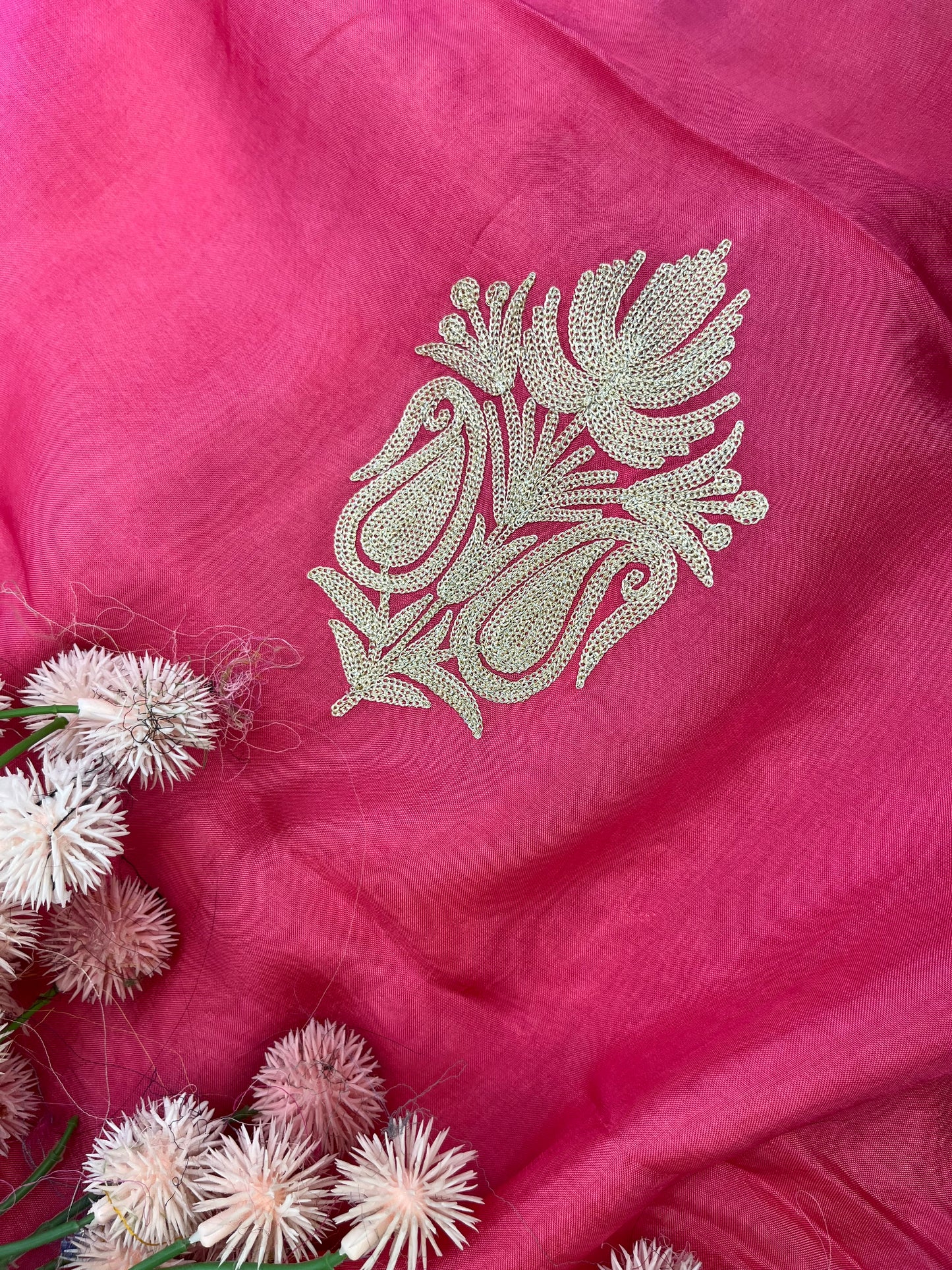 Rose Pink Sanam’ Silk Tilla Kashmiri Suit