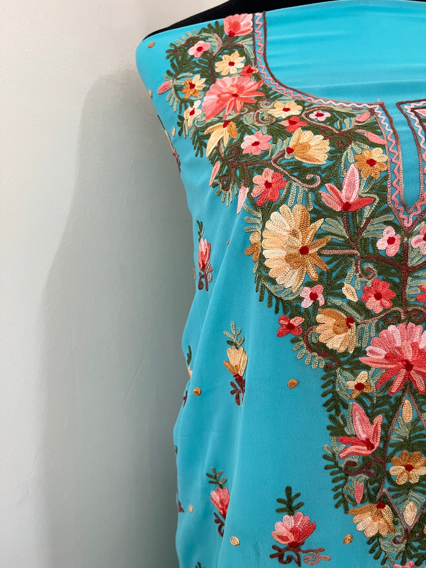 Firozi Georgette Kashmiri Kurta Material