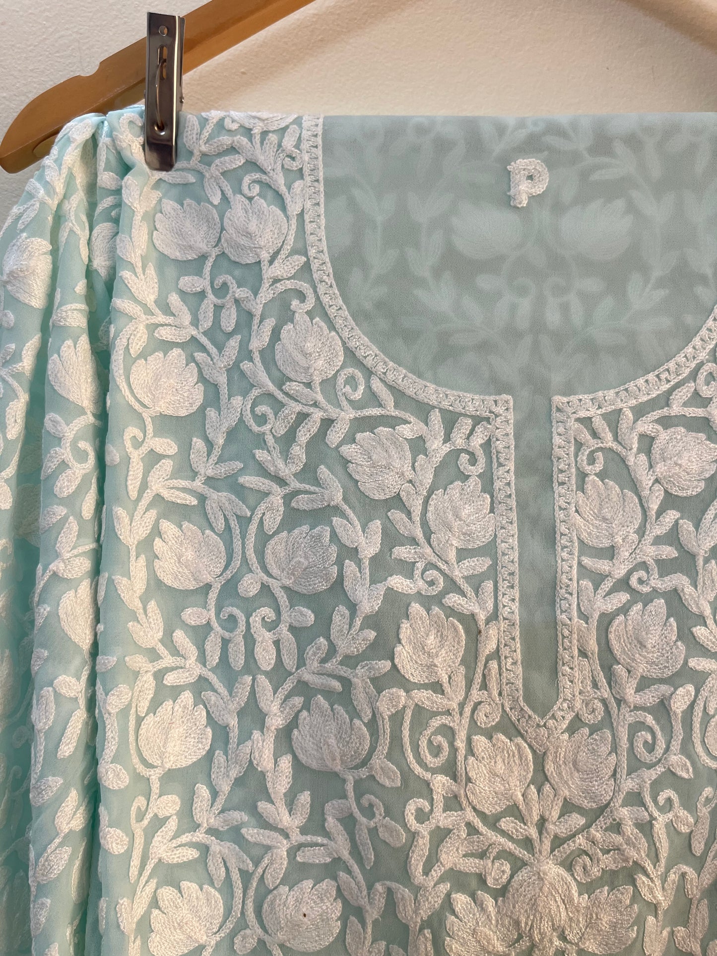 Georgette Front Back Jaal Kashmiri Semi Stitched Kurta