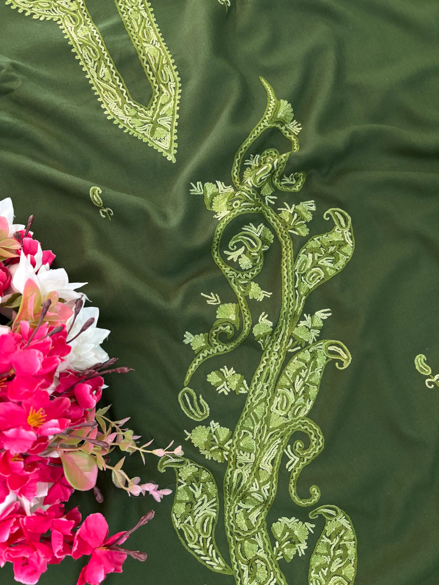 Cotton Green Two Piece Set (Hand Embroidered)