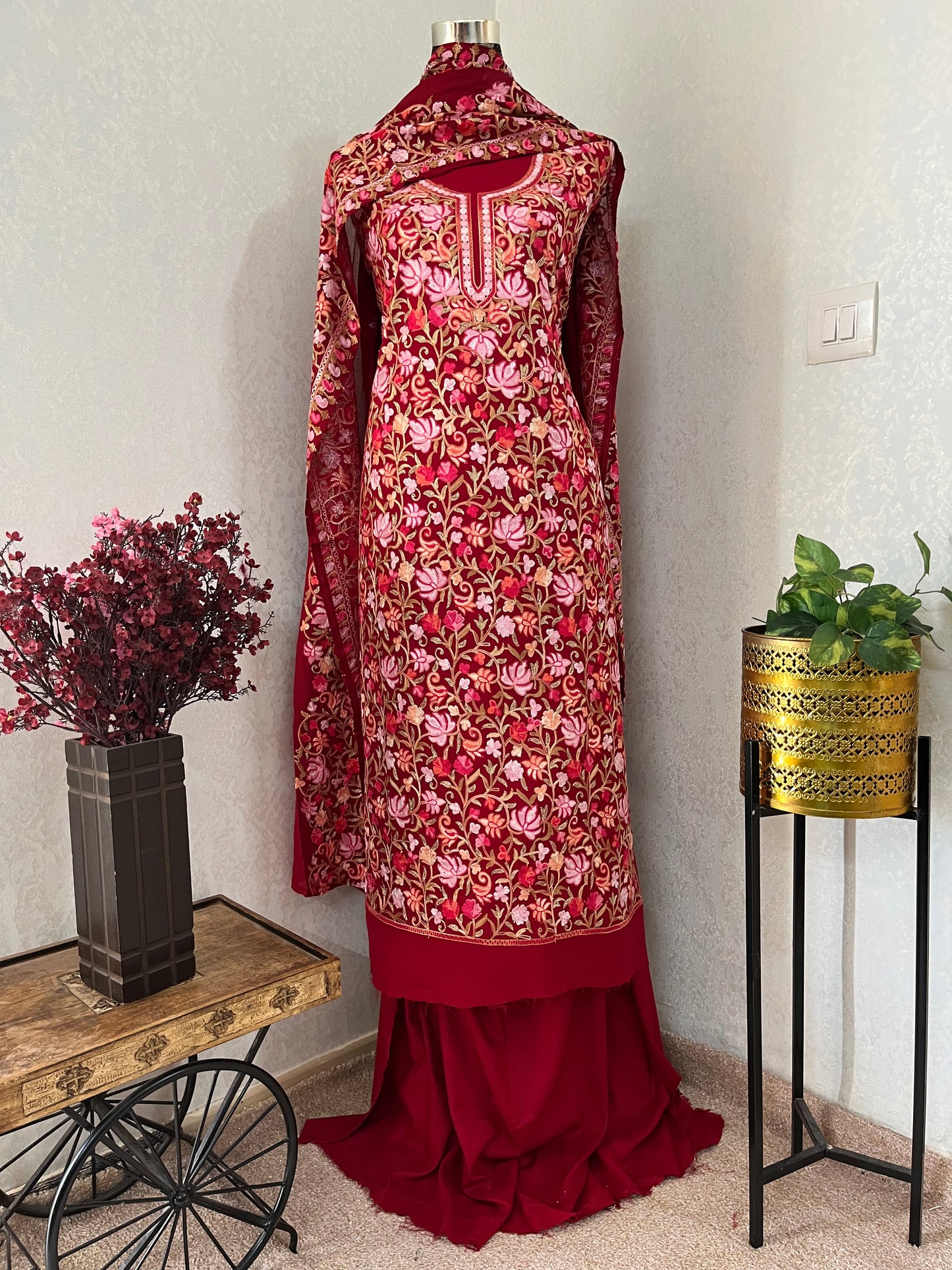 Maroon Cotton Kashmiri Suit