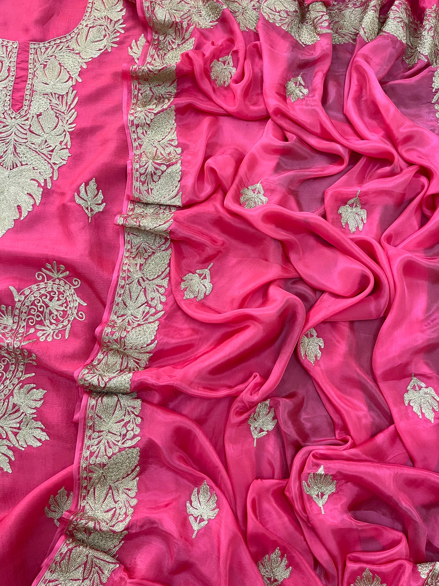 Pink Silk Tilla Embroidered Suit material