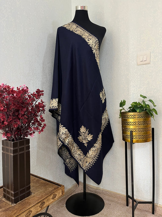 Navy Blue Semi Pashmina Tilla Embroidered stole