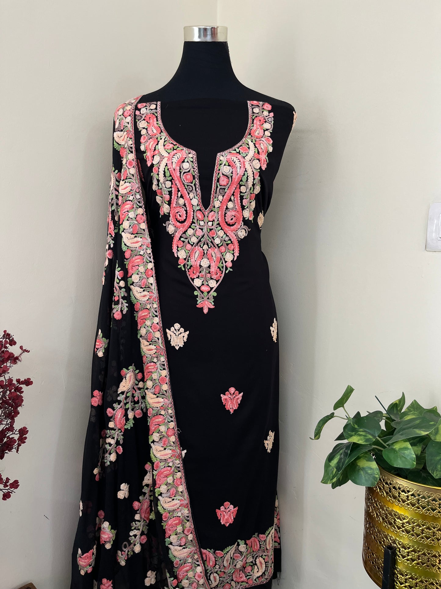 Black Rayon Cotton Kashmiri 3pc set