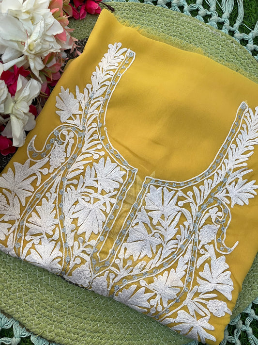 Yellow Georgette Kashmiri Kurta Material