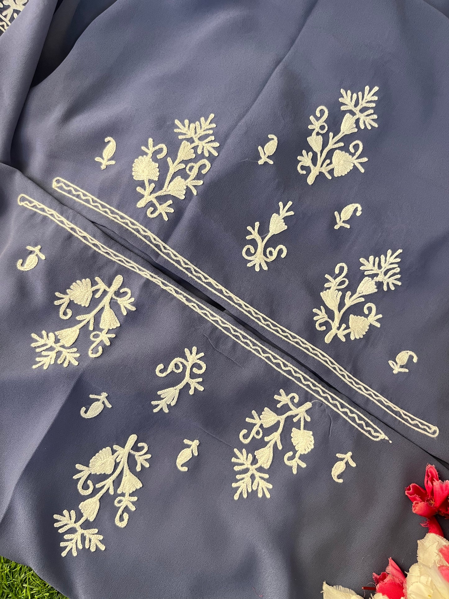 Lilac Georgette Kashmiri Unstitched Kurta Material