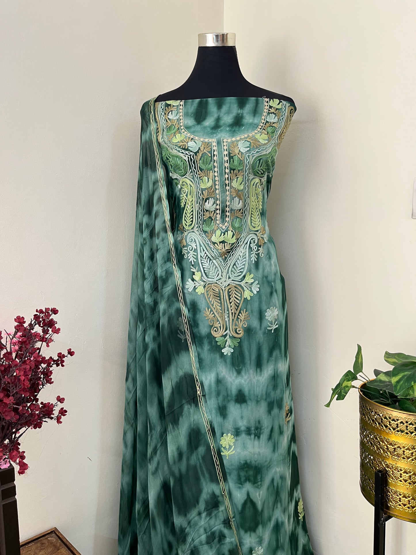 Jade Green Pure Georgette Ty Dy Kashmiri Suit