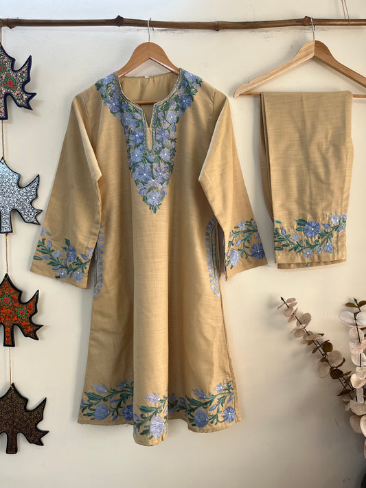 Beige Cotton Stitched Co-ord Set (L/XL)