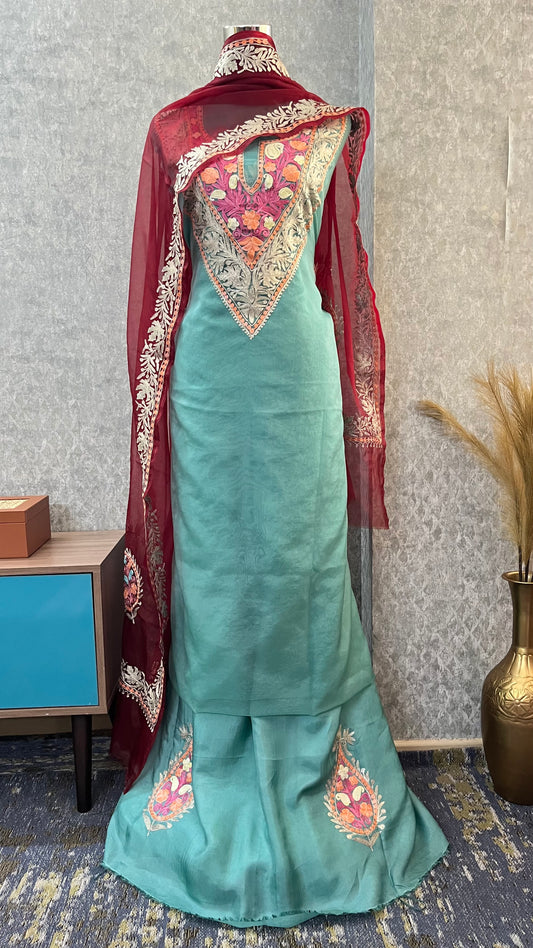 Tea Green Tissue Kashmiri Suit