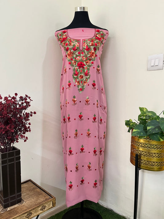 Onion Pink Georgette Kashmiri Kurta Material