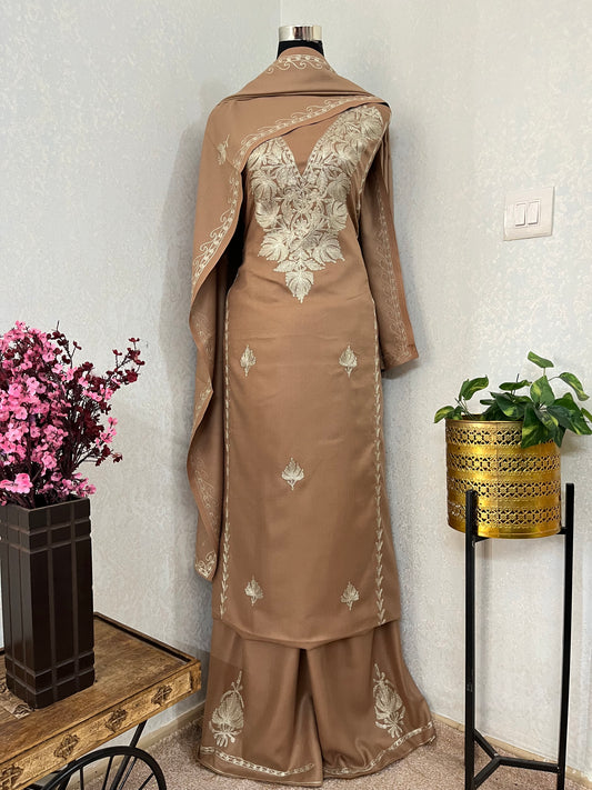 Beige Tilla Embroidered 3pc Suit Stole