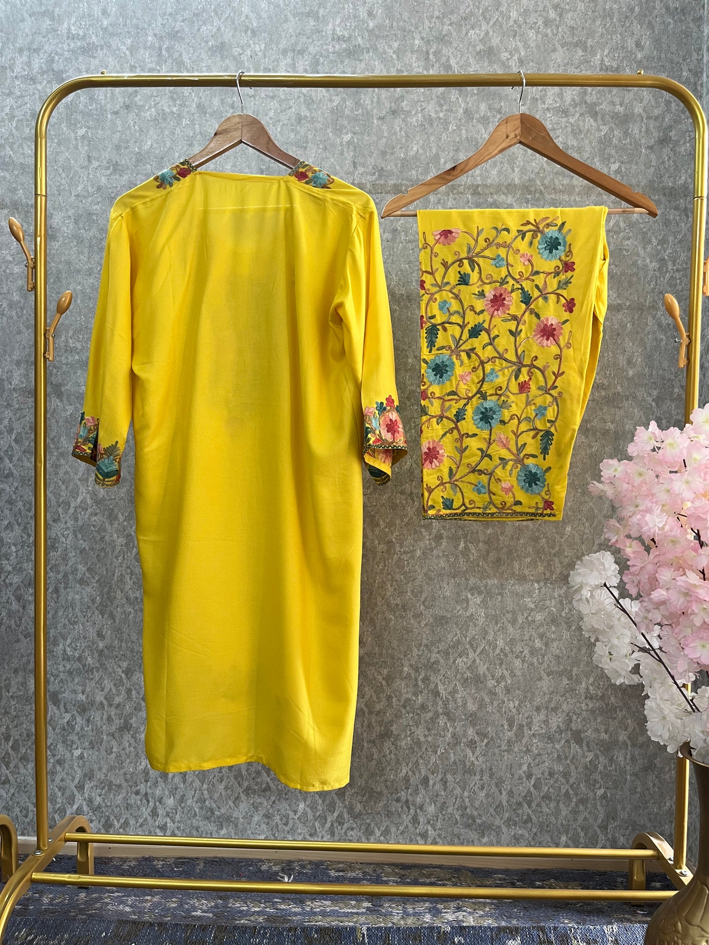 Yellow Cotton Stitched Co-ord Set(44)
