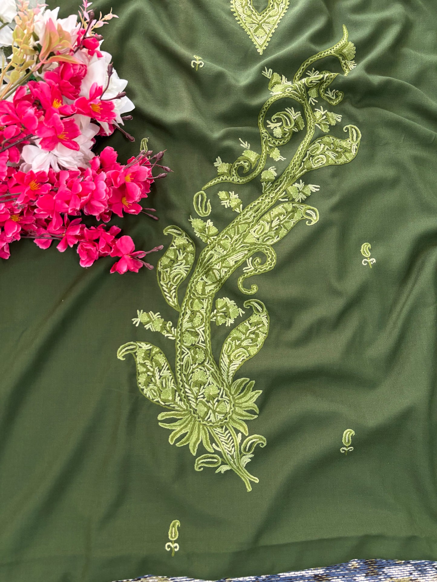 Cotton Green Two Piece Set (Hand Embroidered)
