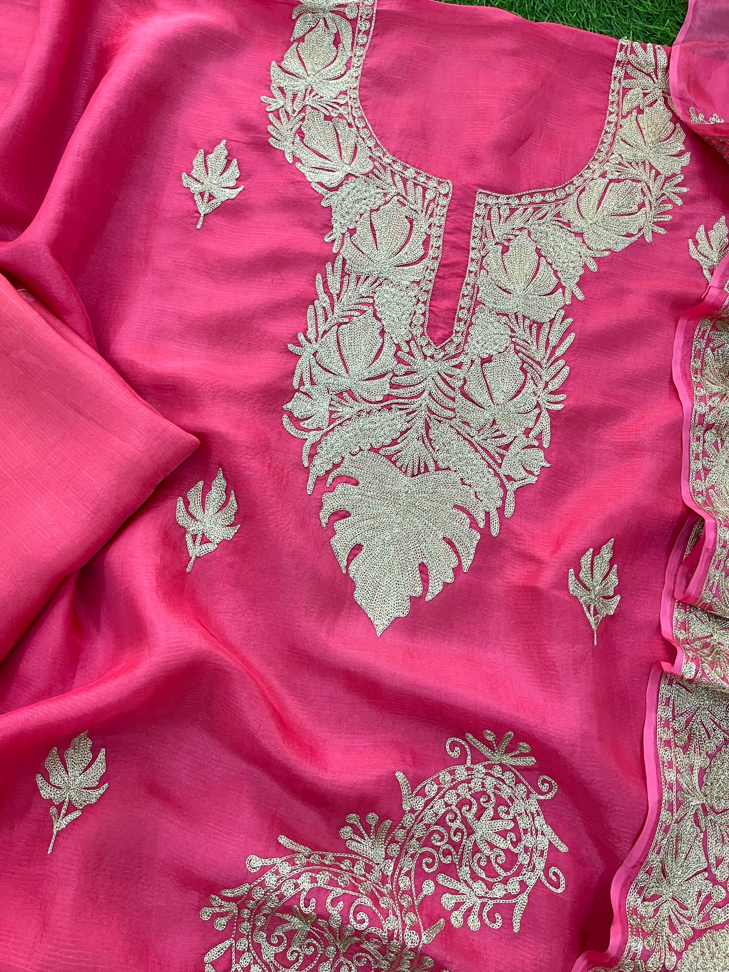 Pink Silk Tilla Embroidered Suit material