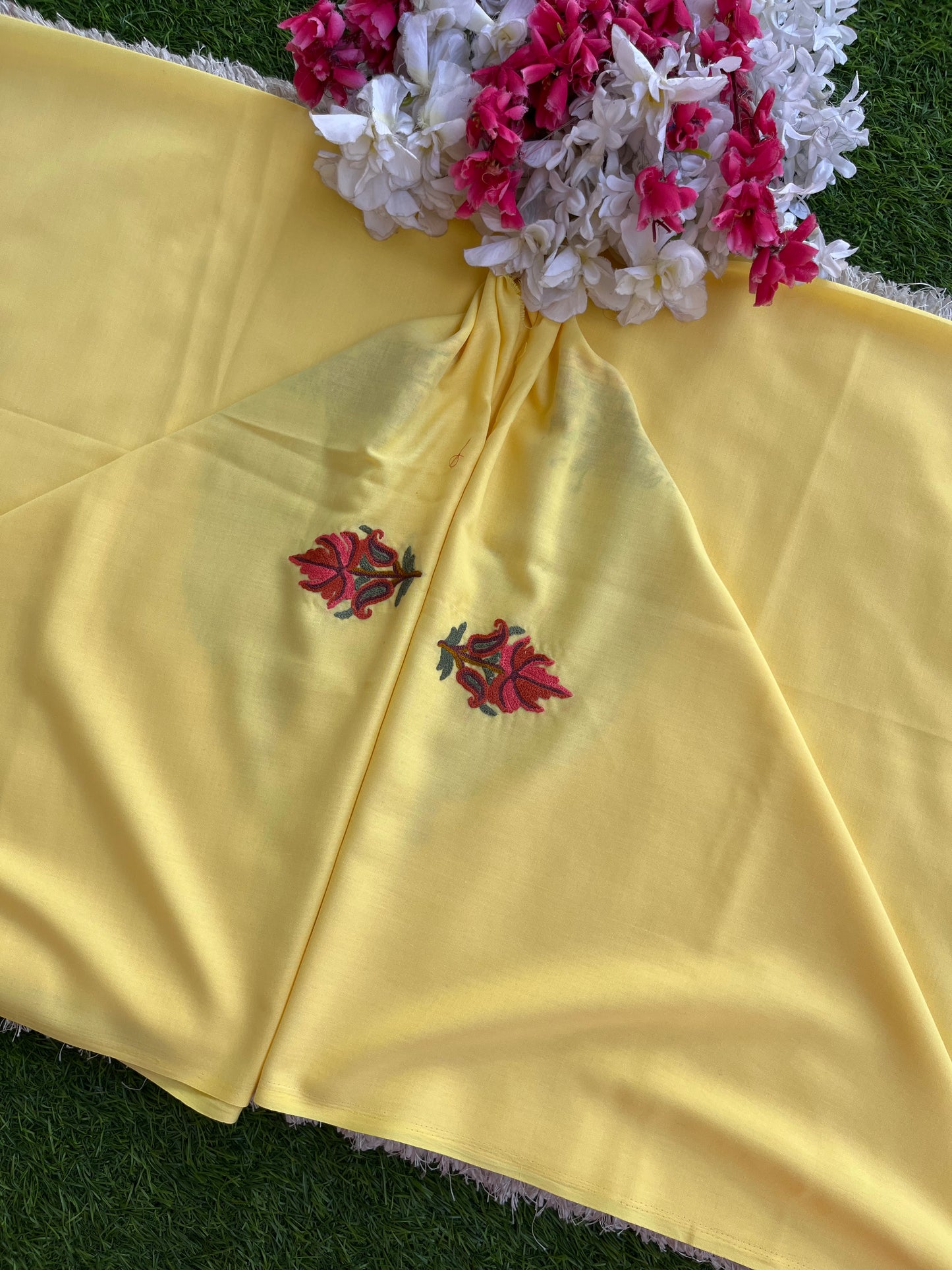 Lemon Yellow Cotton Cord Set (Hand Embroidered)