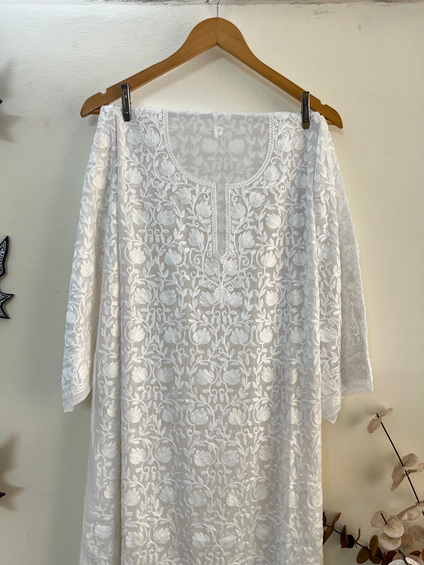Georgette Front Back Jaal Kashmiri Semi Stitched Kurta