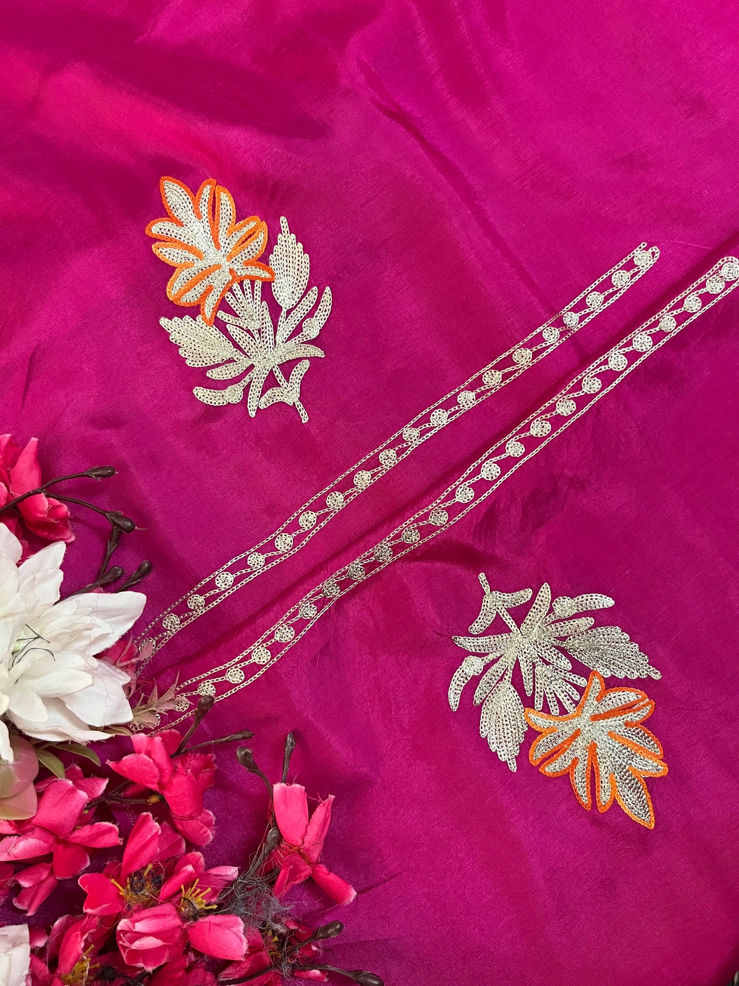 Hot Pink Silk Tilla Kashmiri Suit