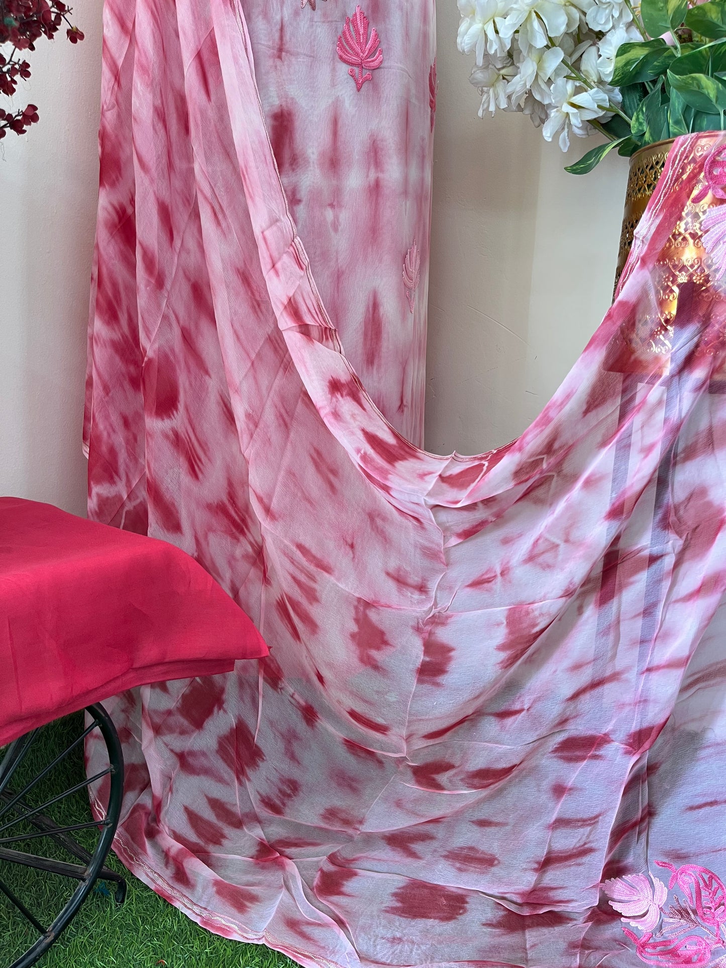 Rose Pink Pure Georgette Ty Dy Kashmiri Suit