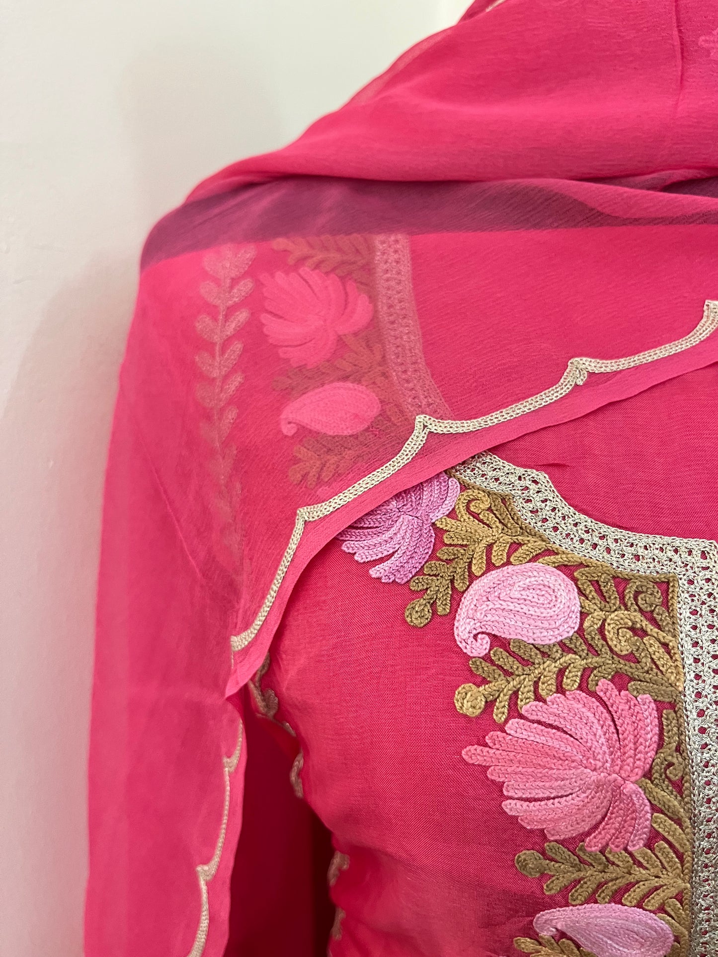 Sanam’ Soft Pink Silk Aari Embroidered Suit material
