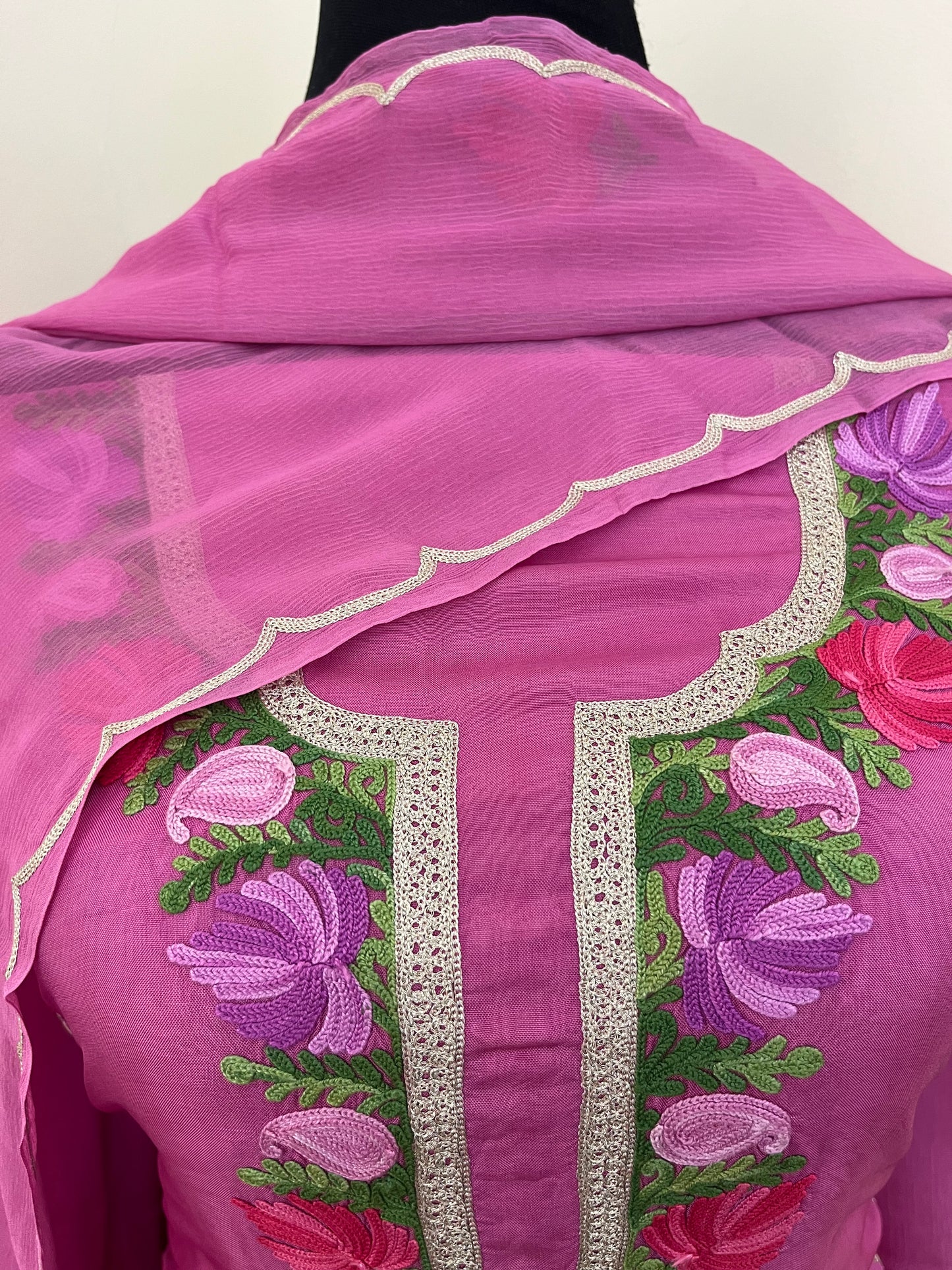 Sanam’ Mauve Silk Aari Embroidered Suit material