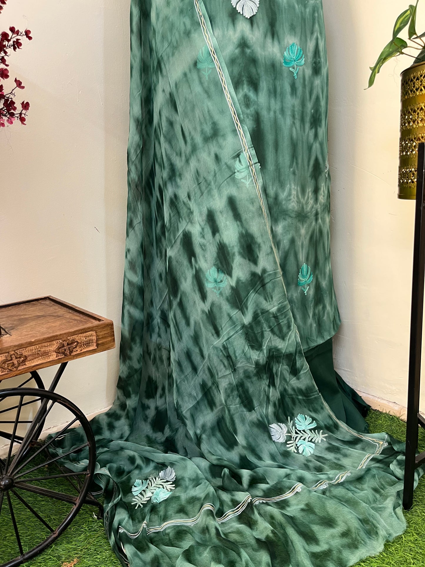 Jade Green Pure Georgette Ty Dy Kashmiri Suit
