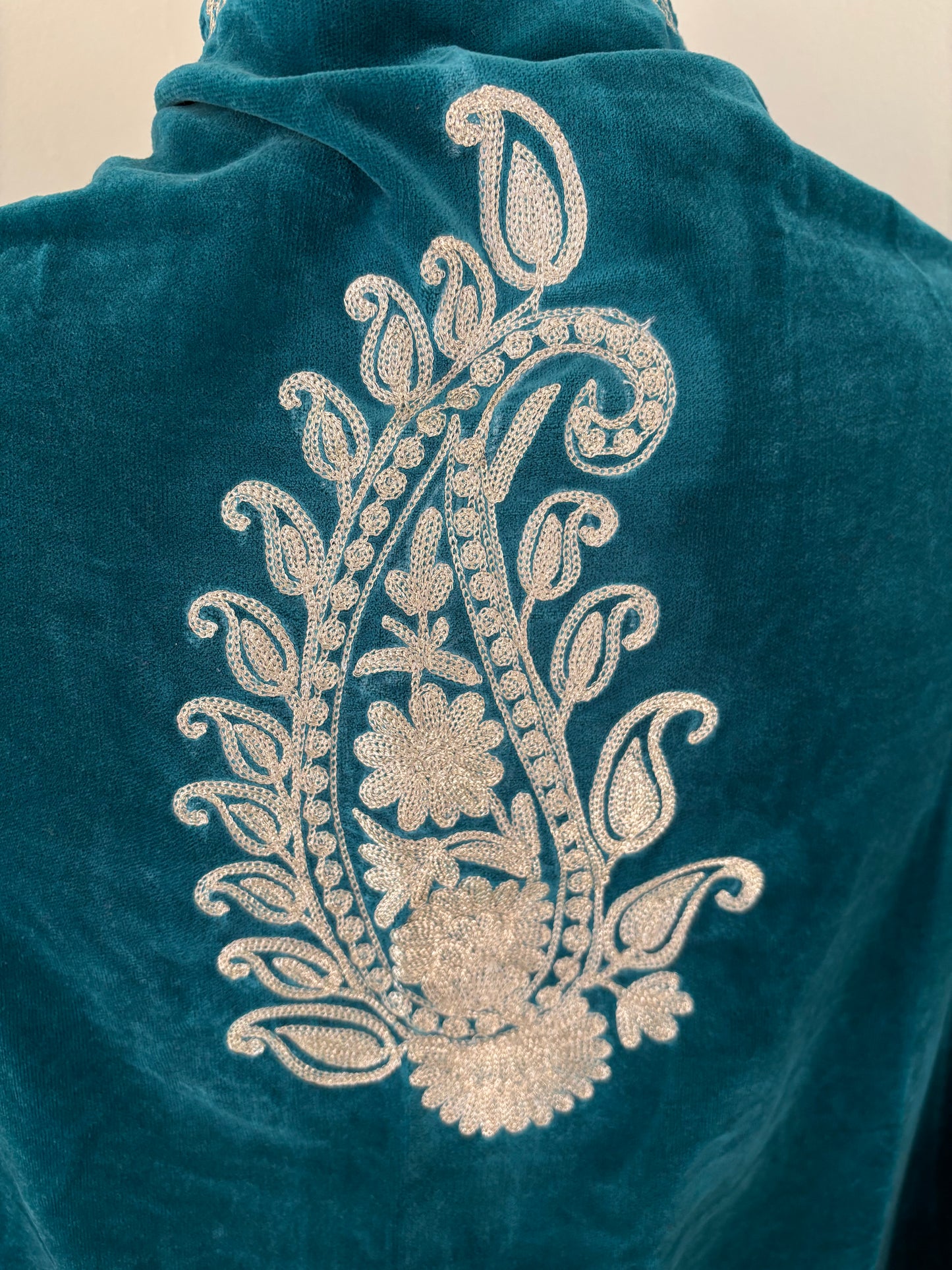 Sea Green Tilla Embroidered Velvet Cape