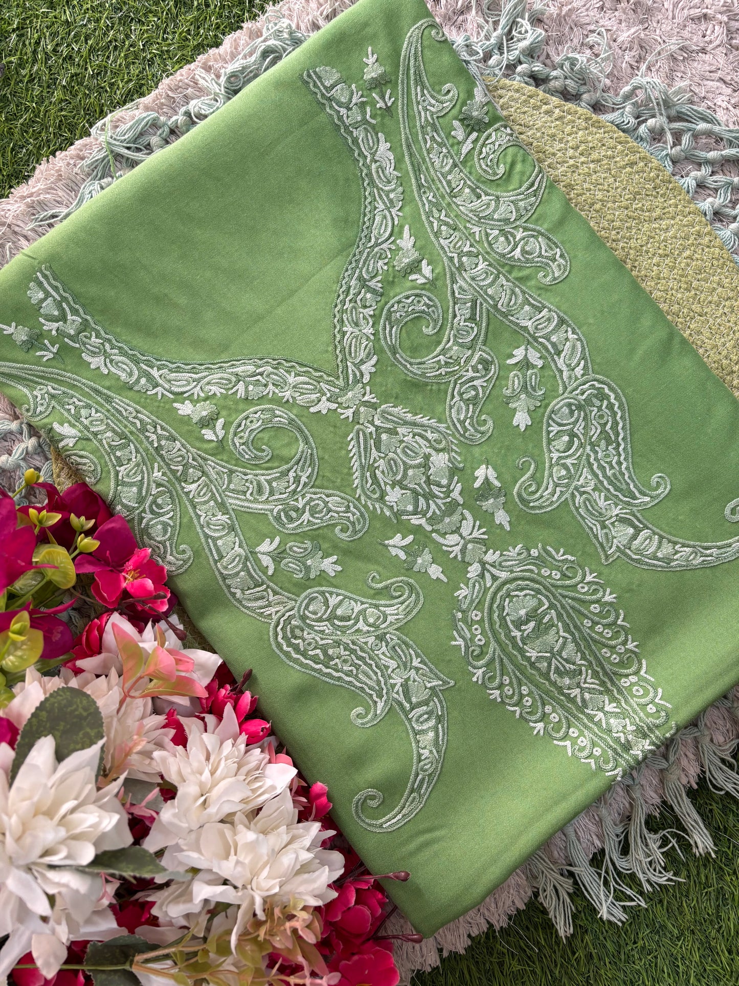 Green Cotton Cord Set (Hand Embroidered)
