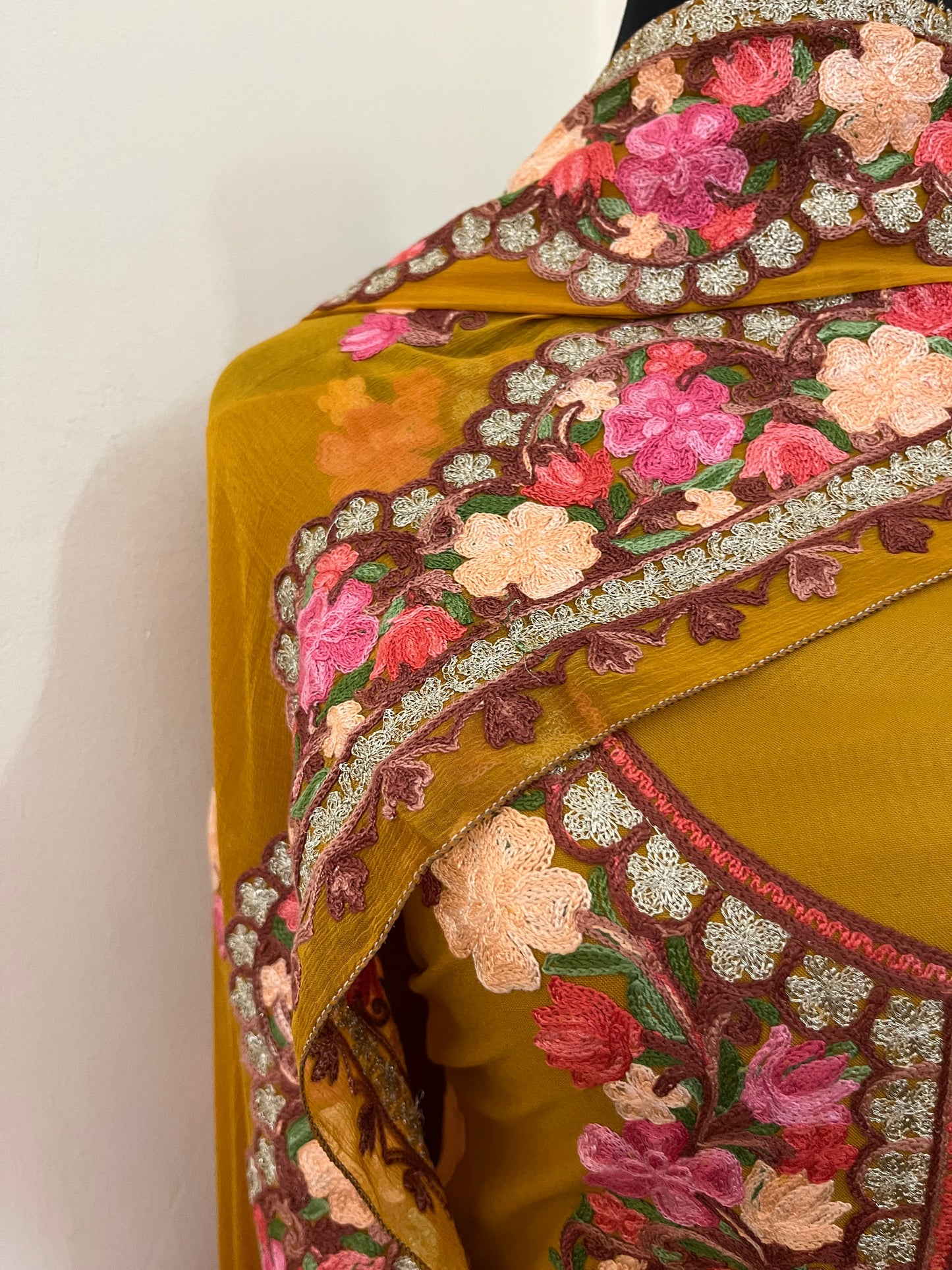 Mustard Yellow Rayon Cotton Kashmiri 3pc set