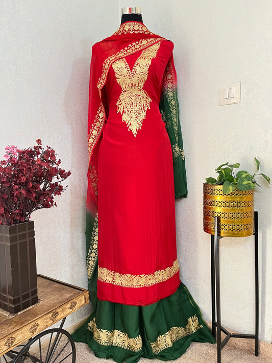 Sanam Red Silk Kashmiri Suit