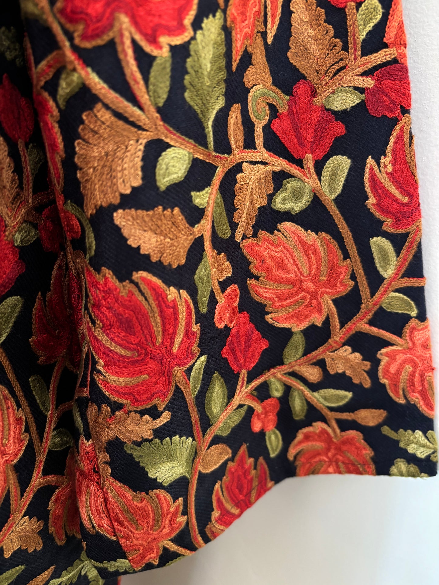 Black Aari Embroidered Pure Wool Jacket XXL