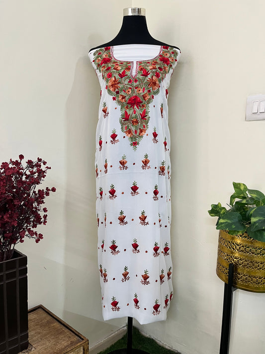 Off White Georgette Kashmiri Kurta Material