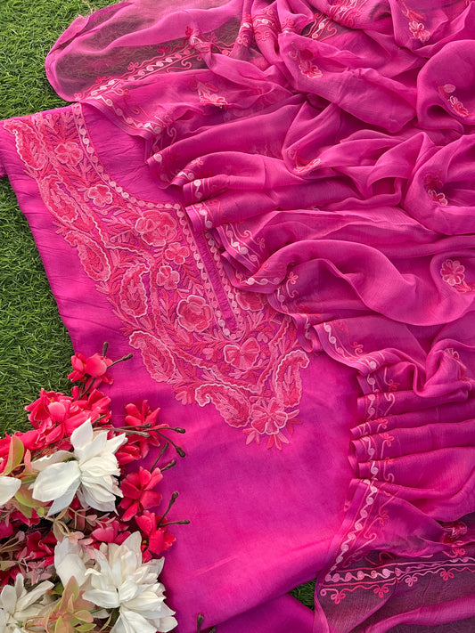 Rose Pink Opada Silk Kashmiri Suit